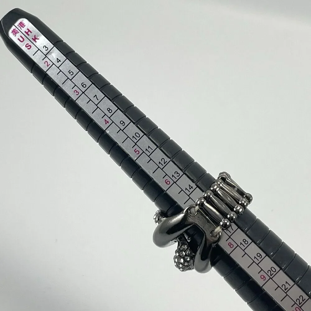 Black Ring Stretch Band Rhinestone Statement Knot Design Adjustable